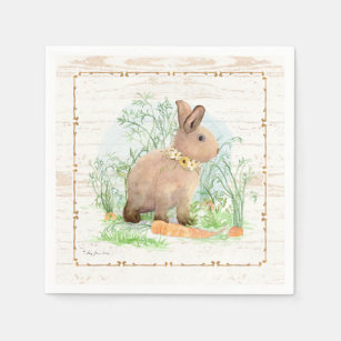 Spring Peter Rabbit Carrot Garden Watercolor Wood Napkin