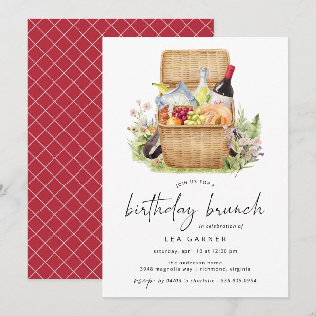 Spring Picnic | Cute Floral Birthday Brunch Invitation (Front/Back)