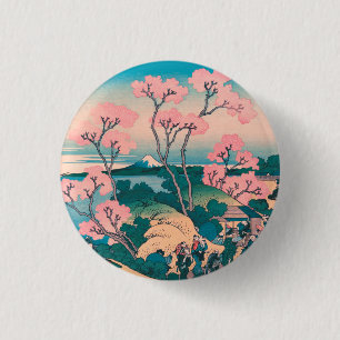 Spring Picnic under Cherry Tree Flowers Mount Fuji 3 Cm Round Badge