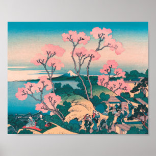 Spring Picnic under Cherry Tree Flowers Mount Fuji Poster