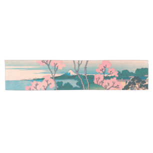 Spring Picnic under Cherry Tree Flowers Mount Fuji Short Table Runner