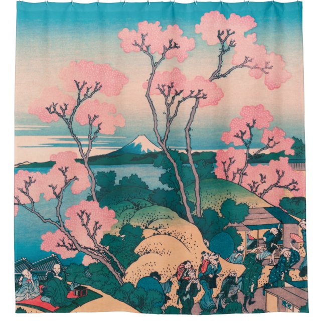 Spring Picnic under Cherry Tree Flowers Mount Fuji Shower Curtain (Front)