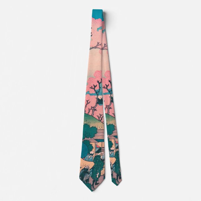 Spring Picnic under Cherry Tree Flowers Mount Fuji Tie (Front)