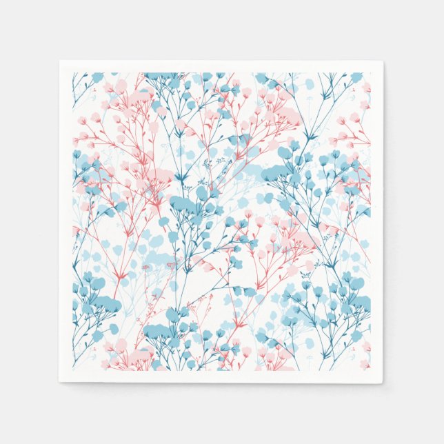 Spring Pink and Blue Floral Plant Pattern Napkin (Front)