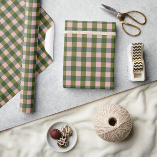Spring Pink And Green Gingham Wrapping Paper