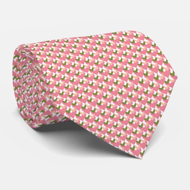 Spring Pink and Green Tribal Zigzag Pattern Tie (Rolled)