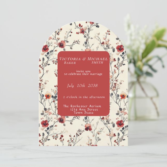 Spring Pink and Red Flower Blossoms   Invitation (Standing Front)