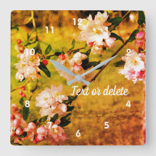Spring Pink And White Blossoms Abstract  Square Wall Clock
