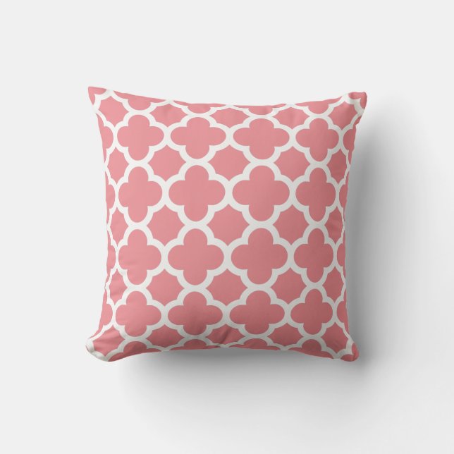 Spring Pink and White Quatrefoil Cushion (Front)