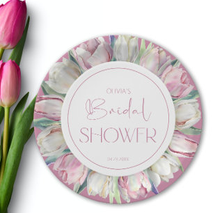 Spring pink and white tulips Bridal shower Paper Plate
