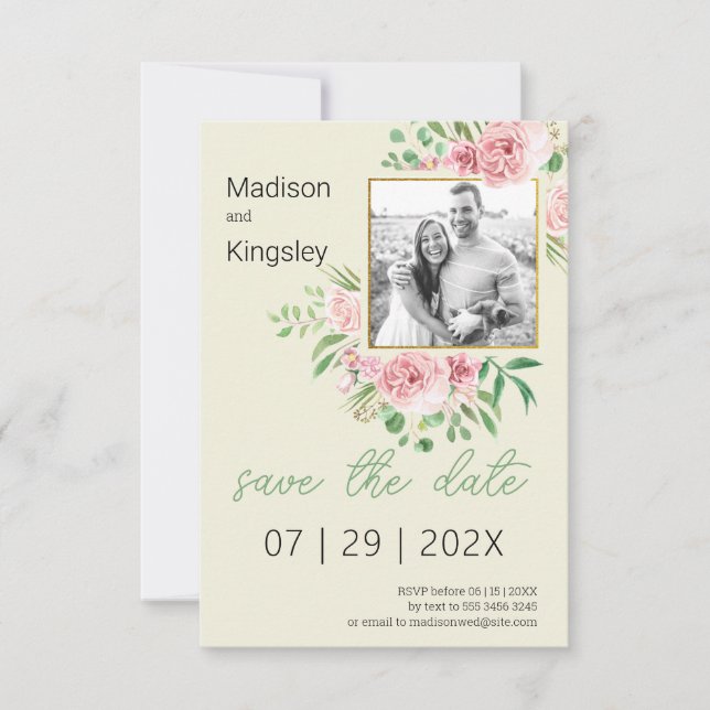Spring Pink and Yellow Floral Save the Date Photo (Front)