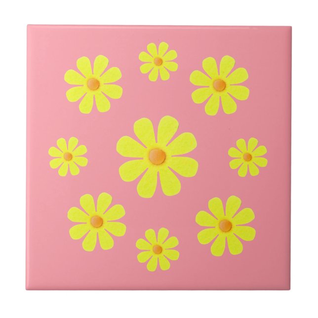 Spring pink and yellow, yellow flowers for kitchen tile (Front)