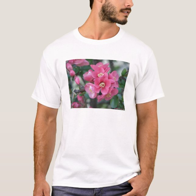 Spring Pink Blooming Flowering Quince T-Shirt (Front)