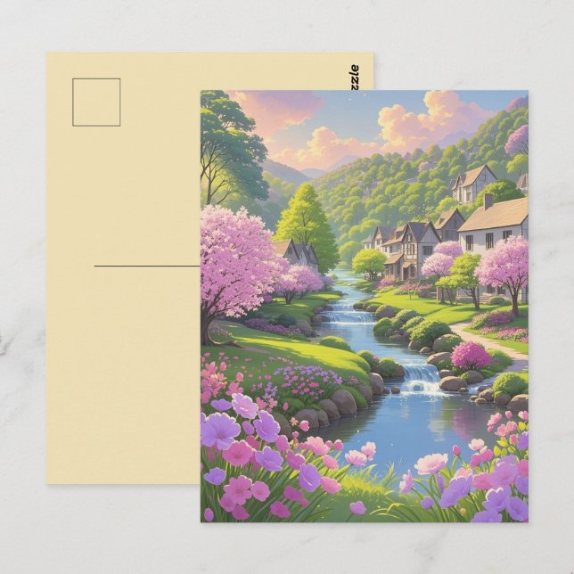 Spring Pink Blooms Scenic Riverside Nature Postcard (Front/Back)