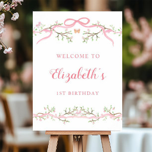 Spring Pink Blossom 1st Birthday Welcome Sign