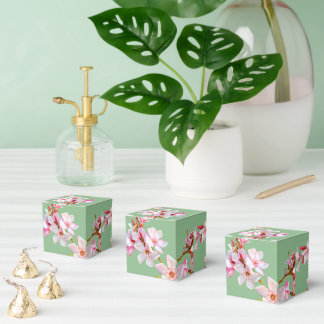 Spring Pink Blossoms Sage Green Party Favour Box
