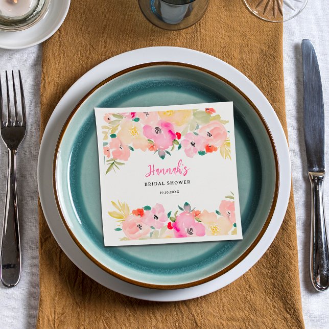 Spring pink boho chic garden floral bridal shower napkin (Spring pink boho chic garden floral bridal shower napkins)