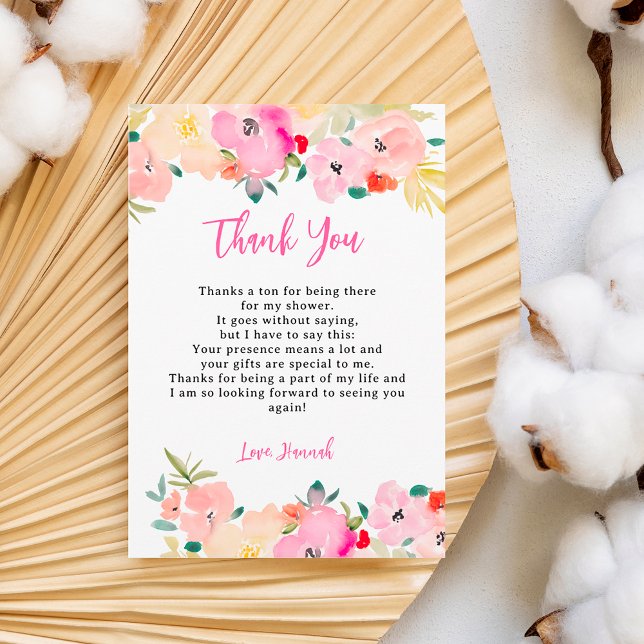 Spring pink boho chic garden floral bridal shower thank you card (Spring pink boho chic garden floral bridal shower thank you card)