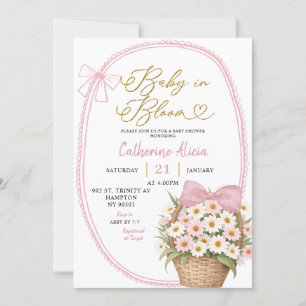 Spring Pink Bow Daisy Baby in Bloom Baby Shower Invitation