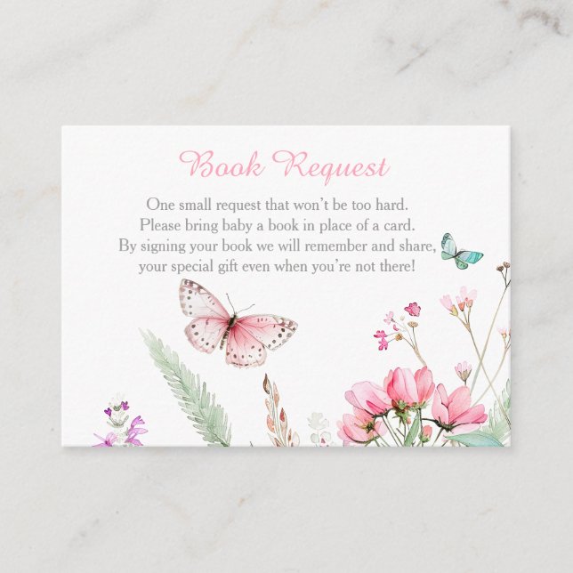 Spring Pink Butterfly Floral Baby Shower Enclosure Card (Front)