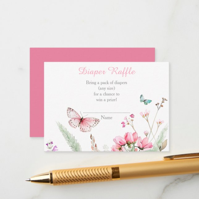 Spring Pink Butterfly Floral Baby Shower Enclosure Card (Front/Back In Situ)