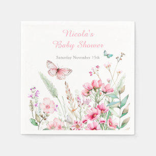 Spring Pink Butterfly Floral Baby Shower Napkin