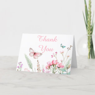 Spring Pink Butterfly Floral Baby Shower Thank You Card