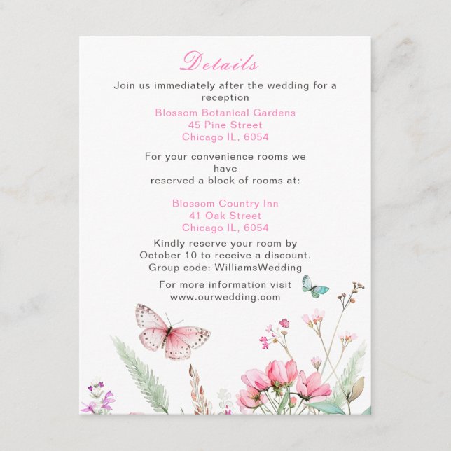 Spring Pink Butterfly Floral Wedding Enclosure Card (Front)