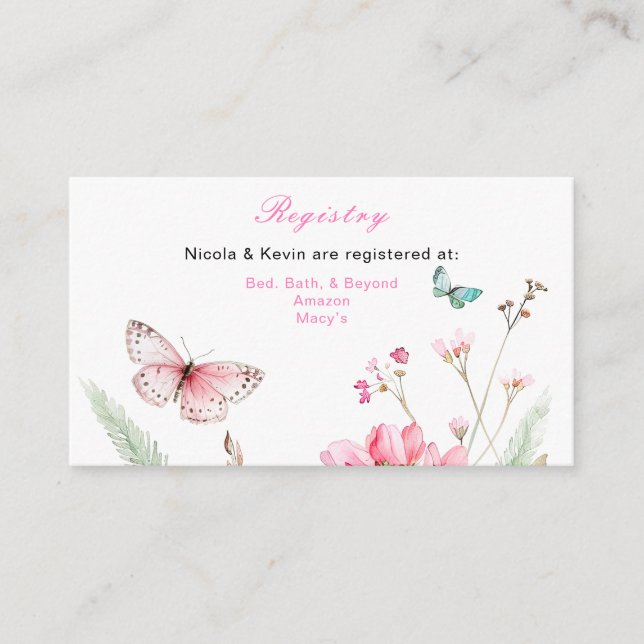 Spring Pink Butterfly Floral Wedding Enclosure Card (Front)