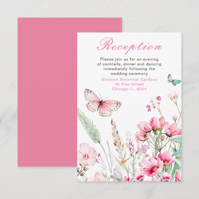 Spring Pink Butterfly Floral Wedding Enclosure Card (Front/Back)