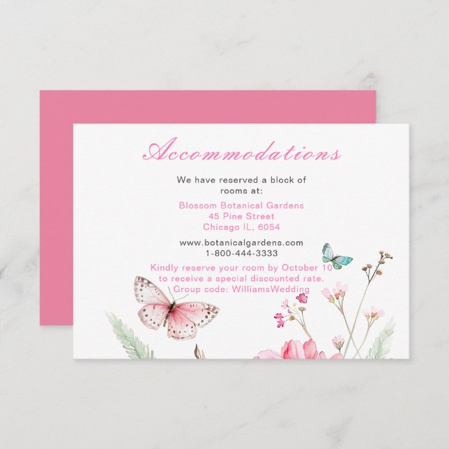 Spring Pink Butterfly Floral Wedding Enclosure Card (Front/Back)