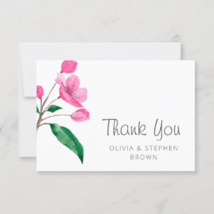 Spring Pink Cherry Blossom. Chic Floral Wedding Thank You Card