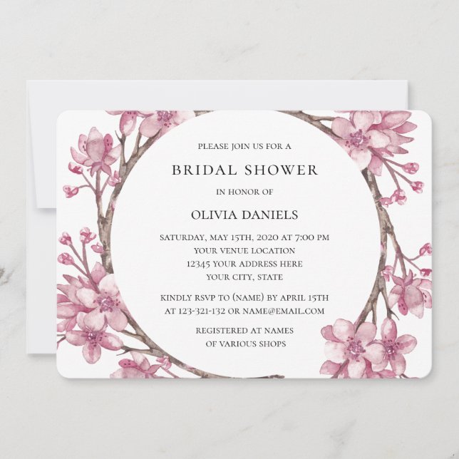 Spring pink cherry blossom. Floral Bridal Shower Invitation (Front)