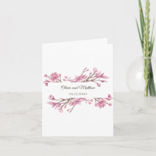Spring pink cherry blossom. Floral wedding folded Invitation