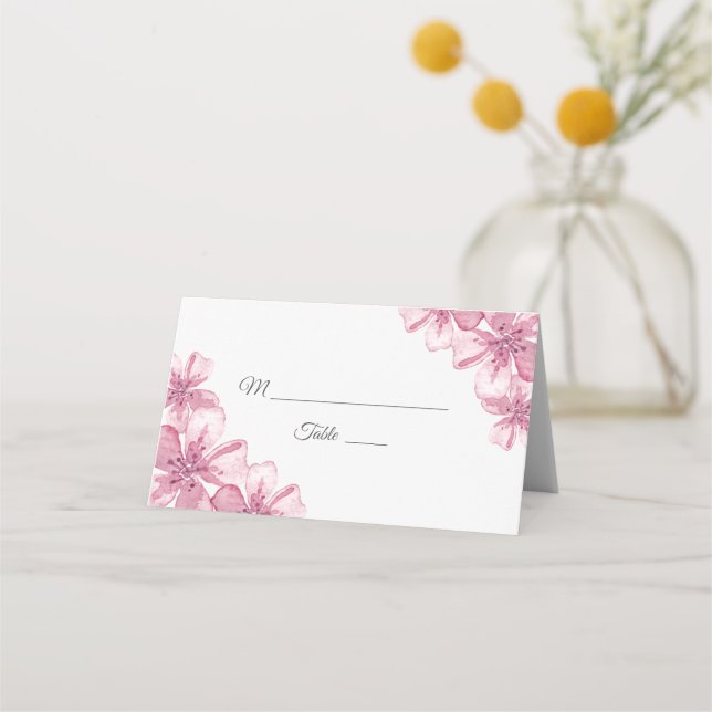 Spring Pink cherry blossom. Floral wedding Place Card (Front)