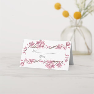 Spring Pink cherry blossom. Floral wedding Place Card