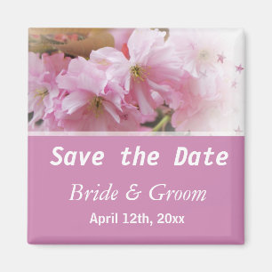 Spring pink cherry blossom save the date wedding magnet