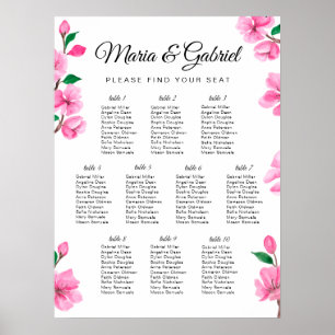 Spring Pink Cherry Blossom Wedding Seating Chart