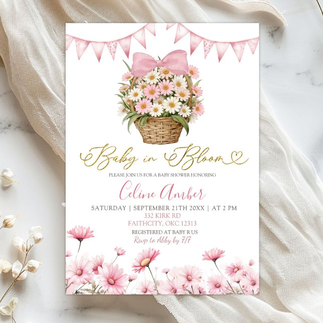 Spring Pink Daisy Baby Bloom Coquette Baby Shower Invitation (Creator Uploaded)