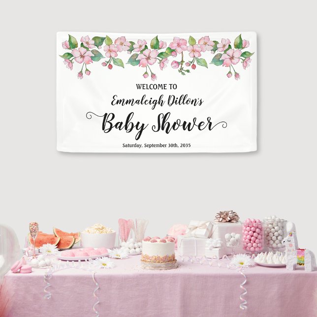 Spring Pink Floral Baby Shower Banner (Creator Uploaded)