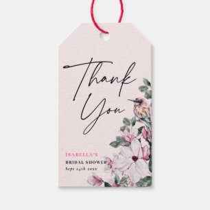 Spring Pink Floral & Birds Bridal Shower Thank You Gift Tags
