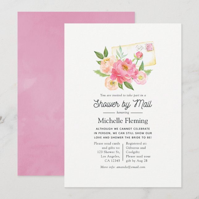 Spring Pink Floral Girl Bridal Shower by Mail Invitation (Front/Back)