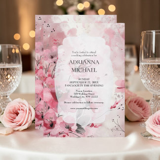 Spring Pink Floral Wedding Invitation