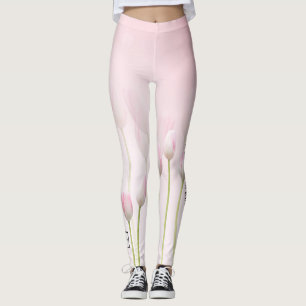 Spring Pink Garden Tulips Logo Custom Name Leggings
