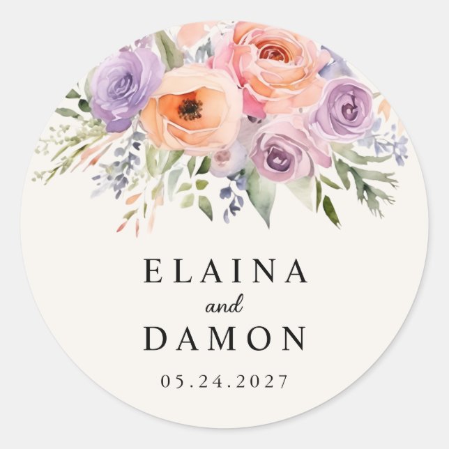 Spring Pink Lilac Peach Pastels Wedding Sticker (Front)