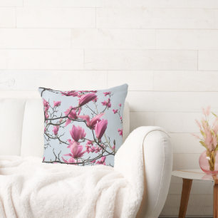 Spring Pink Magnolia Blossoms Peaceful Hanami Cushion