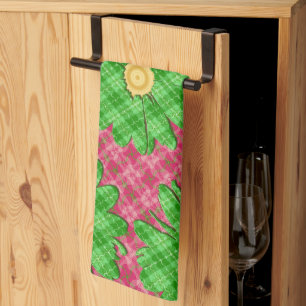 Spring pink n green tea towel