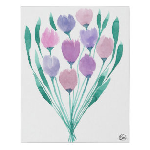 Spring Pink Purple Tulip Floral Watercolor Art Faux Canvas Print