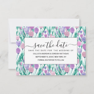 Spring Pink Purple Tulip Floral Watercolor Save The Date