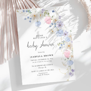 Spring Pink Purple Wildflower Girl Baby Shower Invitation